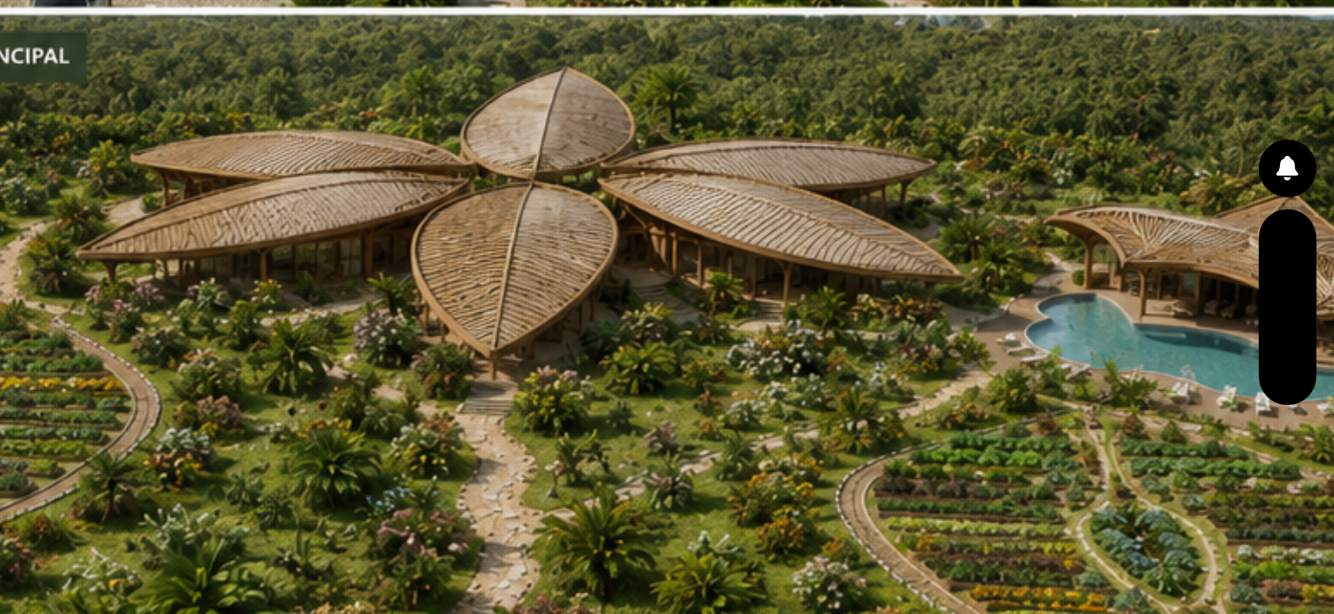 Vista aérea del complejo La Perla de Santa María con arquitectura orgánica de pétalos